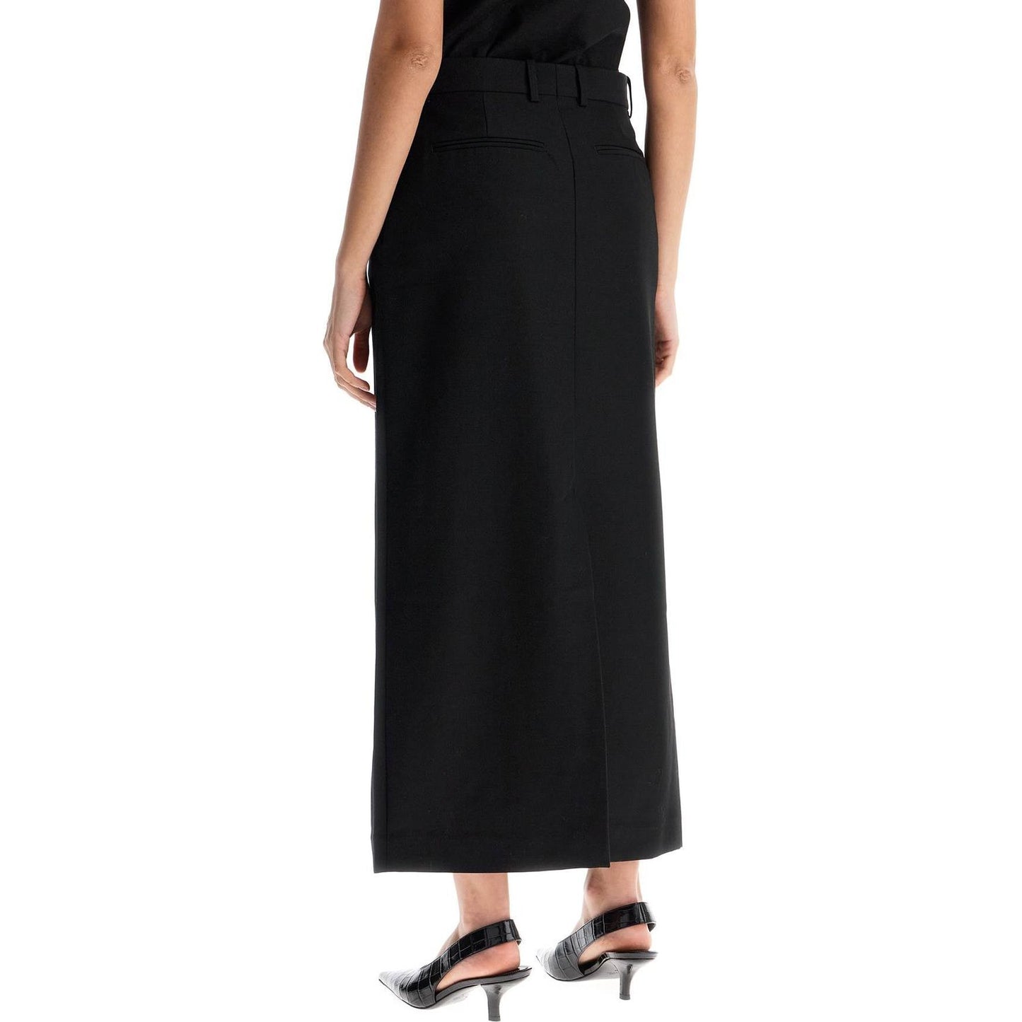 Toteme black midi straight low-waisted skirt in recycled polyester and wool