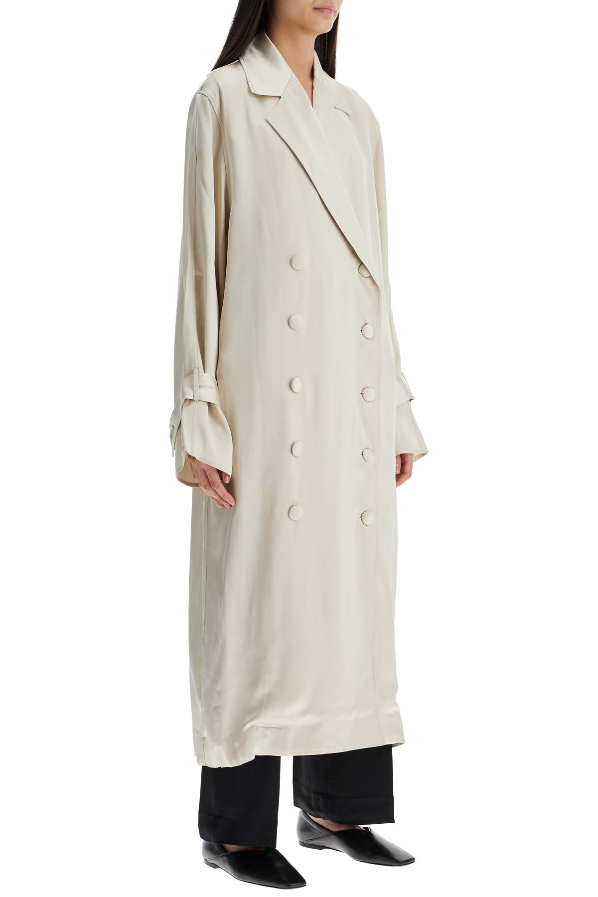 Toteme long white satin trench dress in viscose Coats Toteme