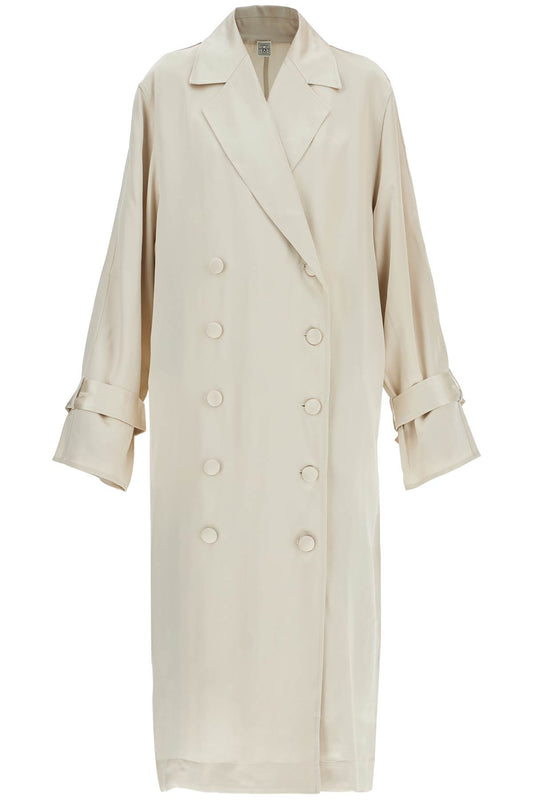 Toteme long white satin trench dress in viscose Coats Toteme