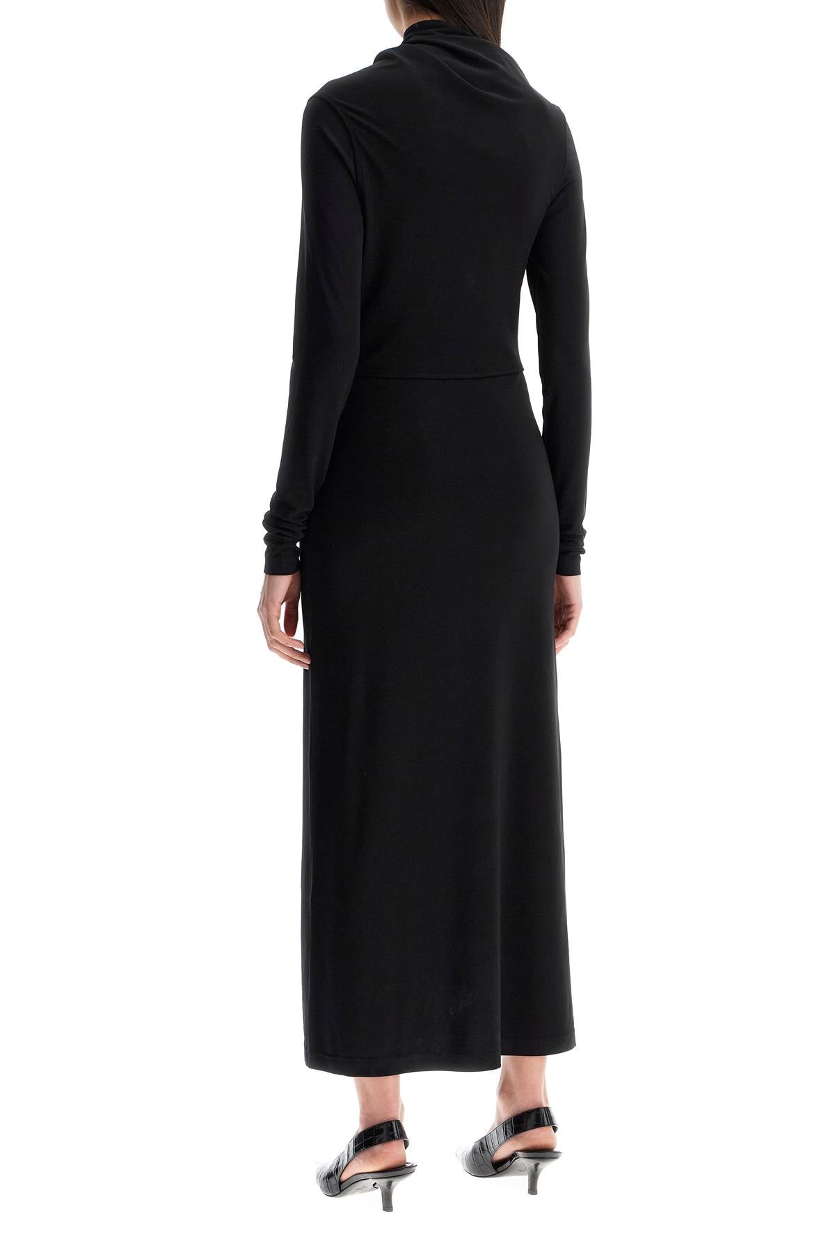 Toteme long draped dress with wide neckline in black long sleeve slim fit to ankle Dresses Toteme