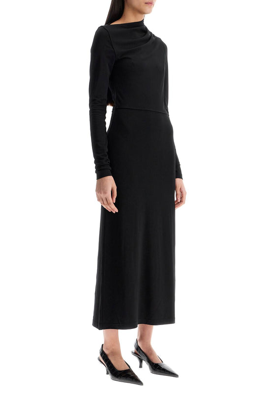 Toteme long draped dress with wide neckline in black long sleeve slim fit to ankle Dresses Toteme