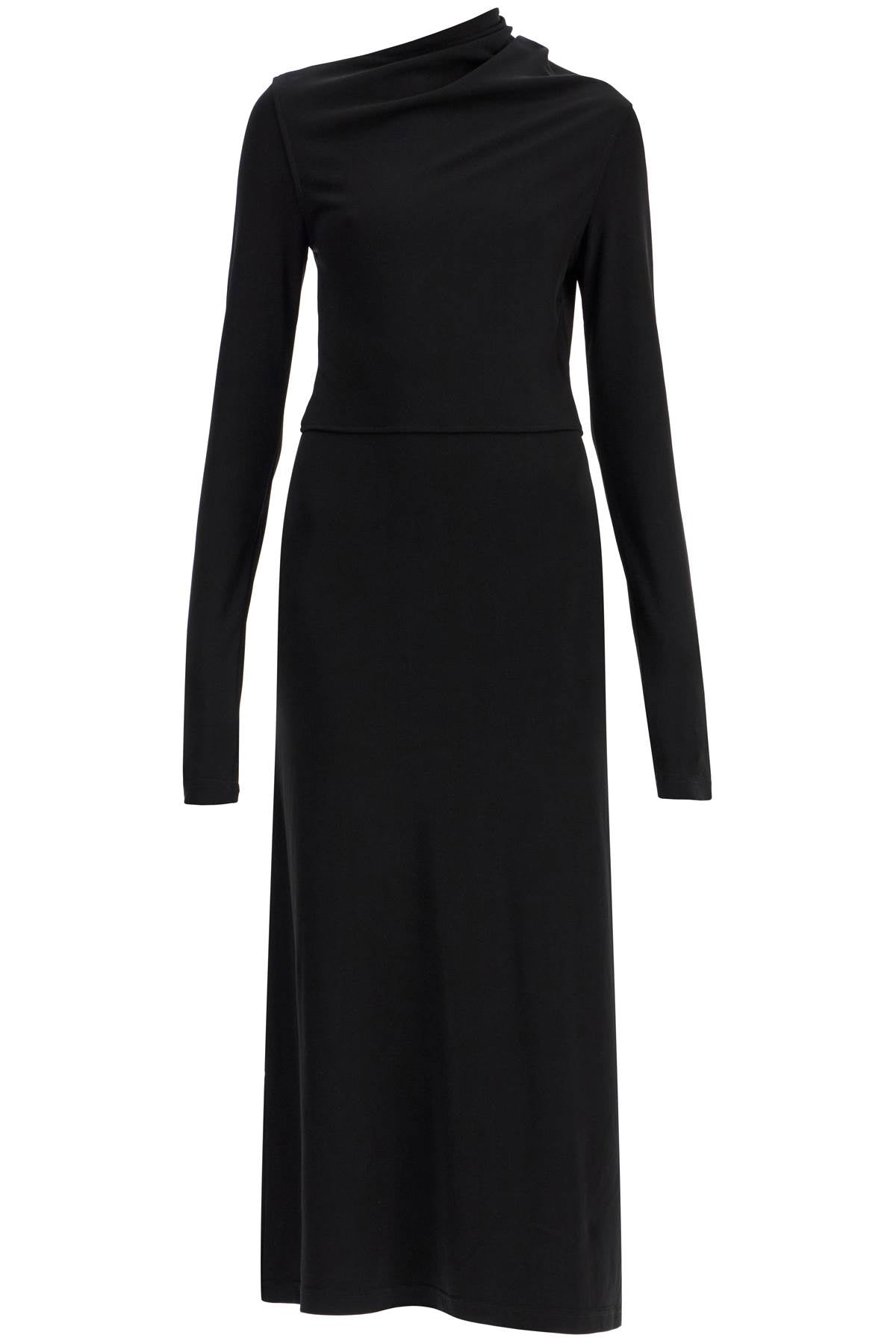 Toteme long draped dress with wide neckline in black long sleeve slim fit to ankle Dresses Toteme