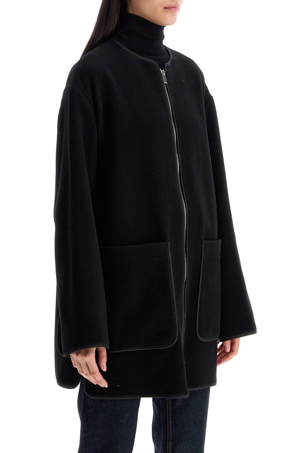 Toteme black wool felt high collar jacket with zip Jackets Toteme