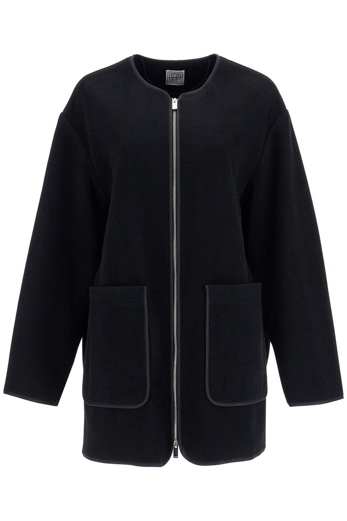 Toteme black wool felt high collar jacket with zip Jackets Toteme