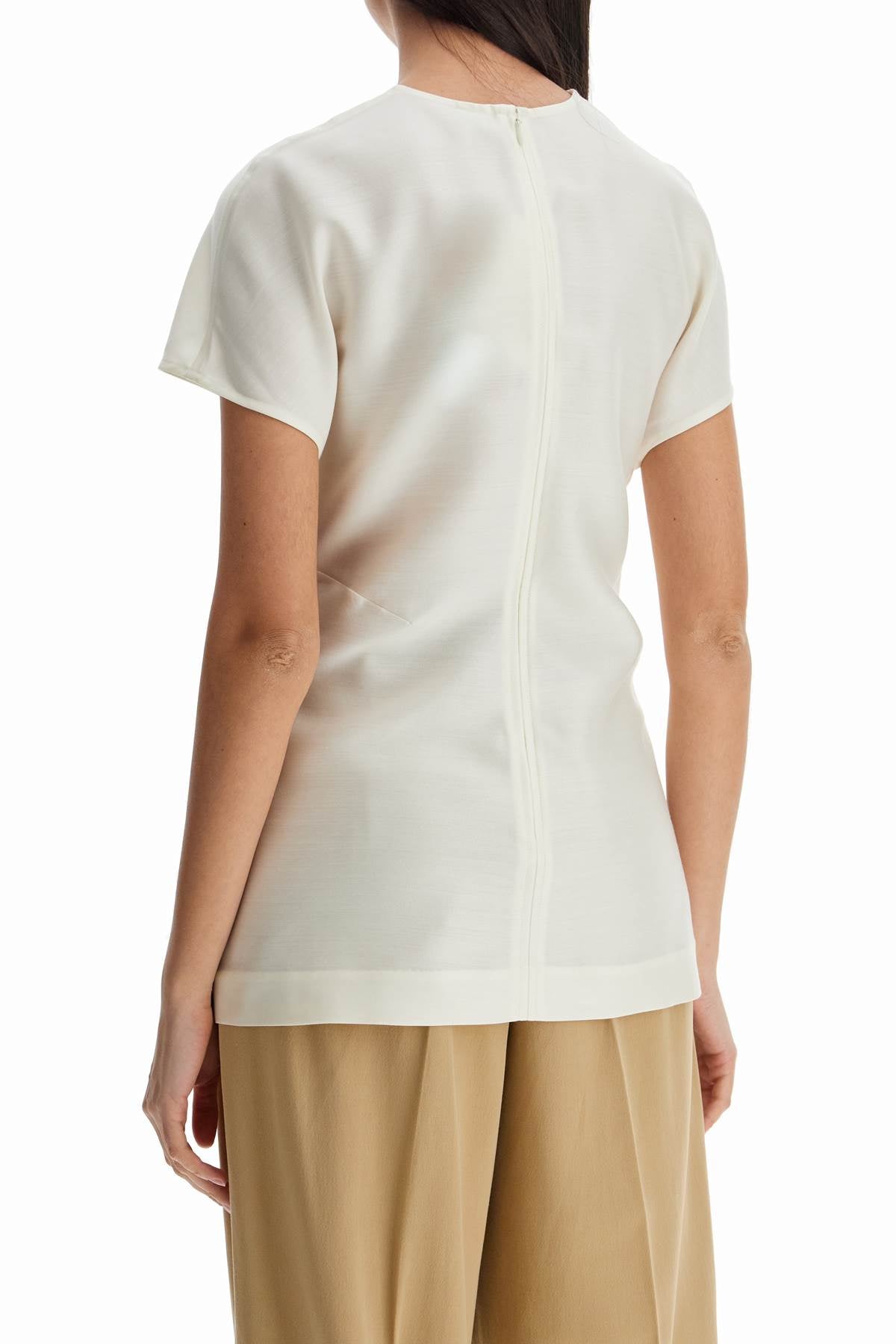 Toteme short sleeve wool and silk top in macadamia Topwear Toteme