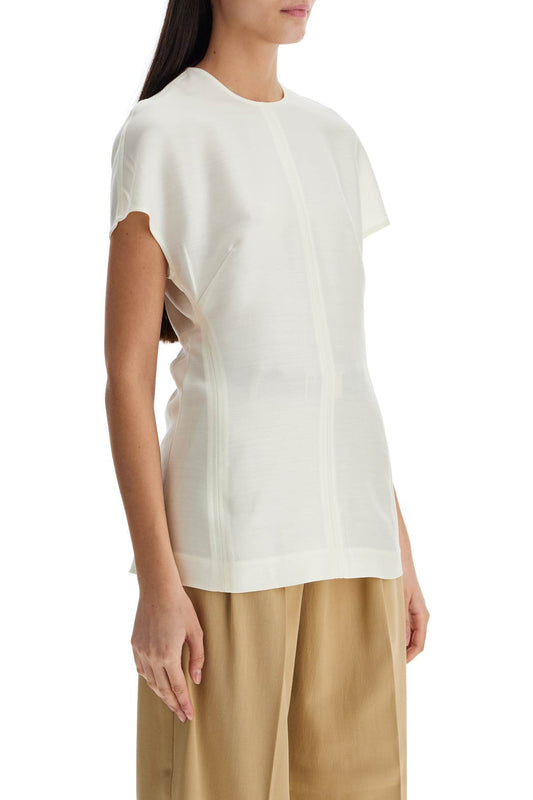 Toteme short sleeve wool and silk top in macadamia Topwear Toteme