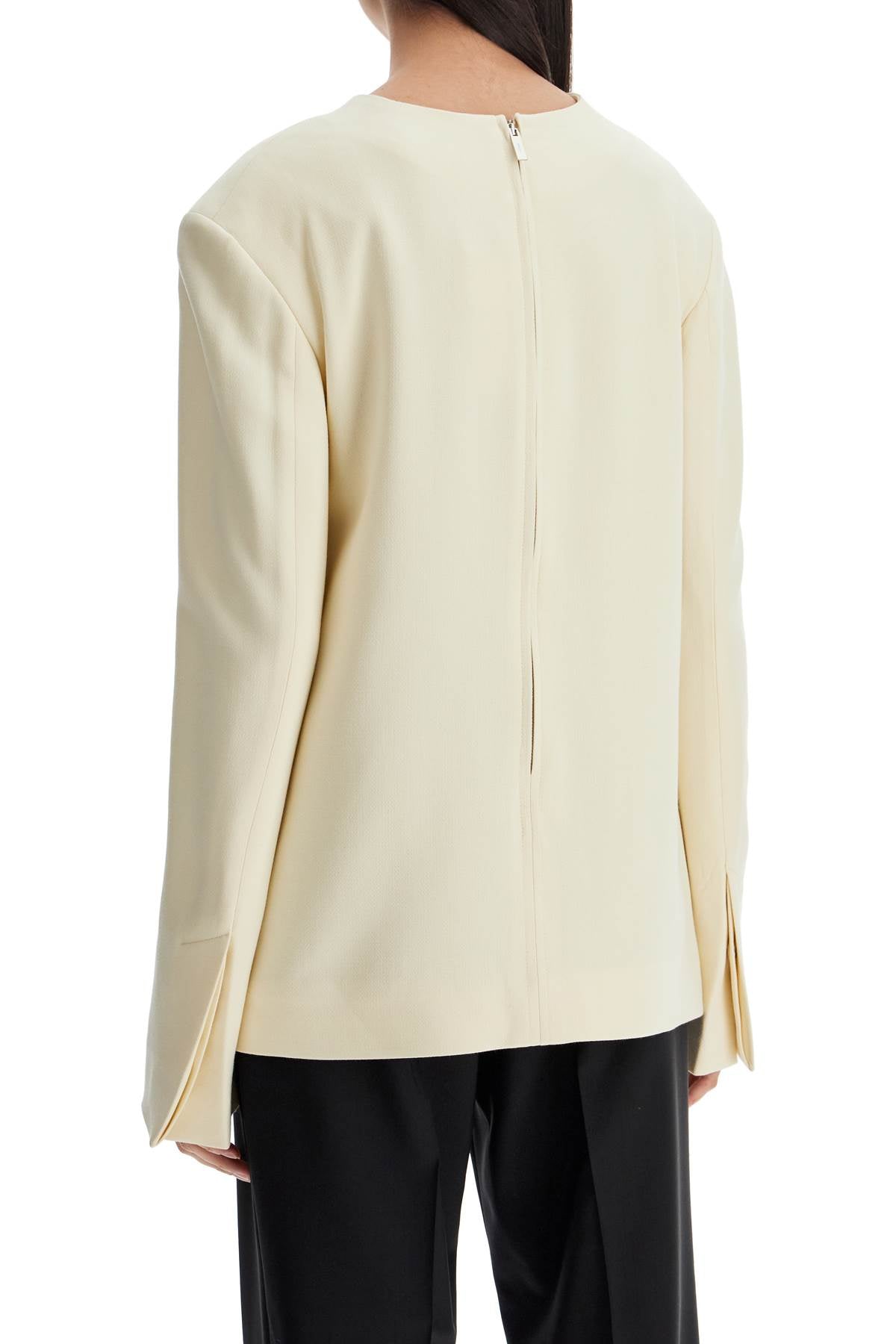 Toteme beige long sleeve top with applied pockets in viscose and wool Topwear Toteme