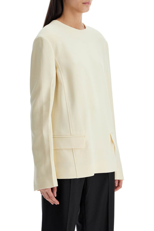 Toteme beige long sleeve top with applied pockets in viscose and wool Topwear Toteme