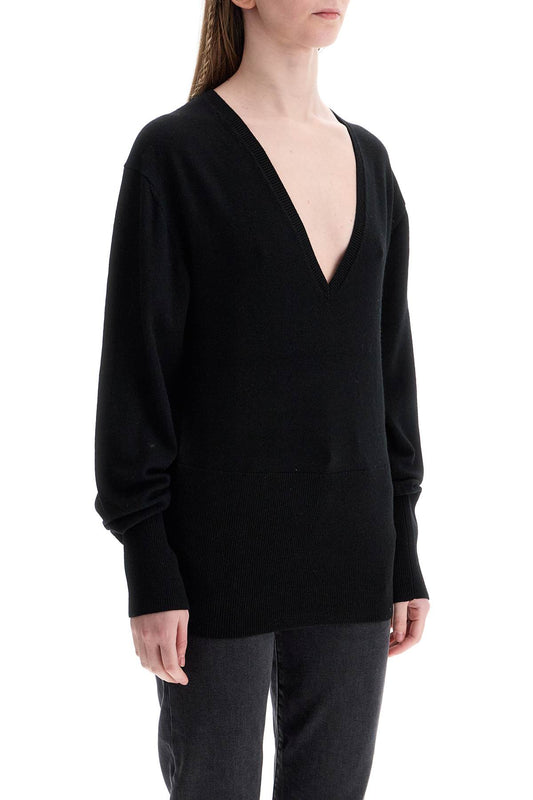 Toteme rws wool black sweater with deep v-neck Knitwear Toteme