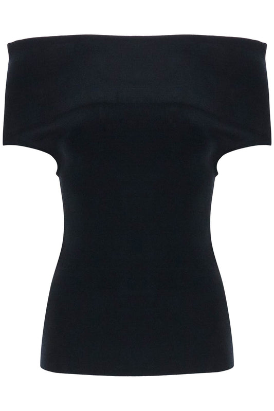 Toteme off-shoulder double-knit top in black viscose Topwear Toteme