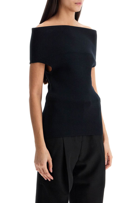 Toteme off-shoulder double-knit top in black viscose Topwear Toteme