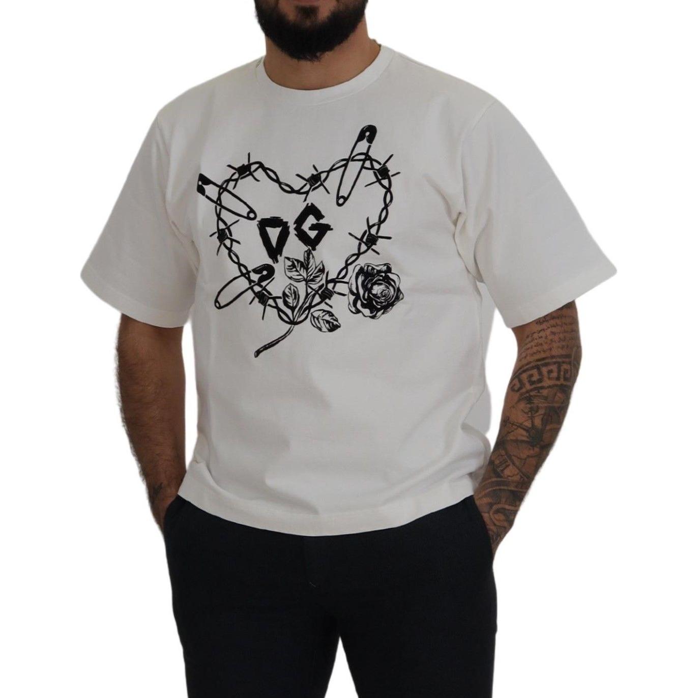 Dolce & Gabbana Elegant White Heart Roses Crewneck Tee Dolce & Gabbana