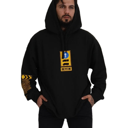 Dolce & Gabbana Black Cotton Hooded DG Shield Pullover Sweater