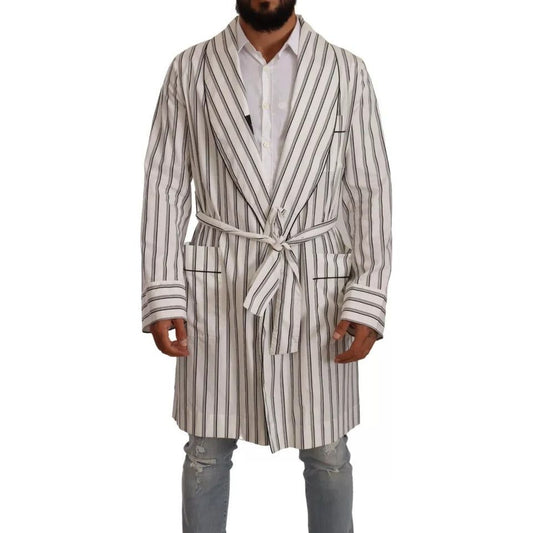 White Striped Cotton Robe Coat Wrap Jacket Dolce & Gabbana