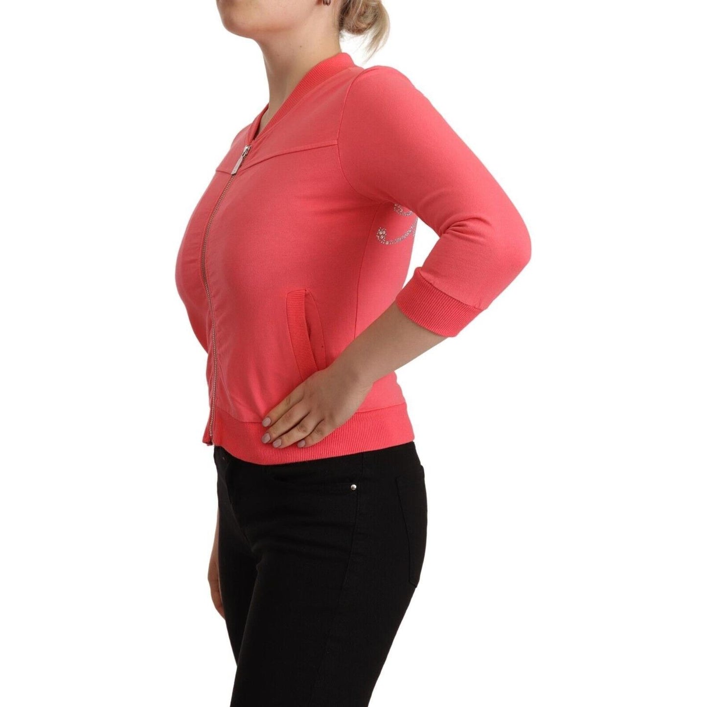 Blumarine Pink 3/4 Sleeve Zip Embellished Sweater Blumarine