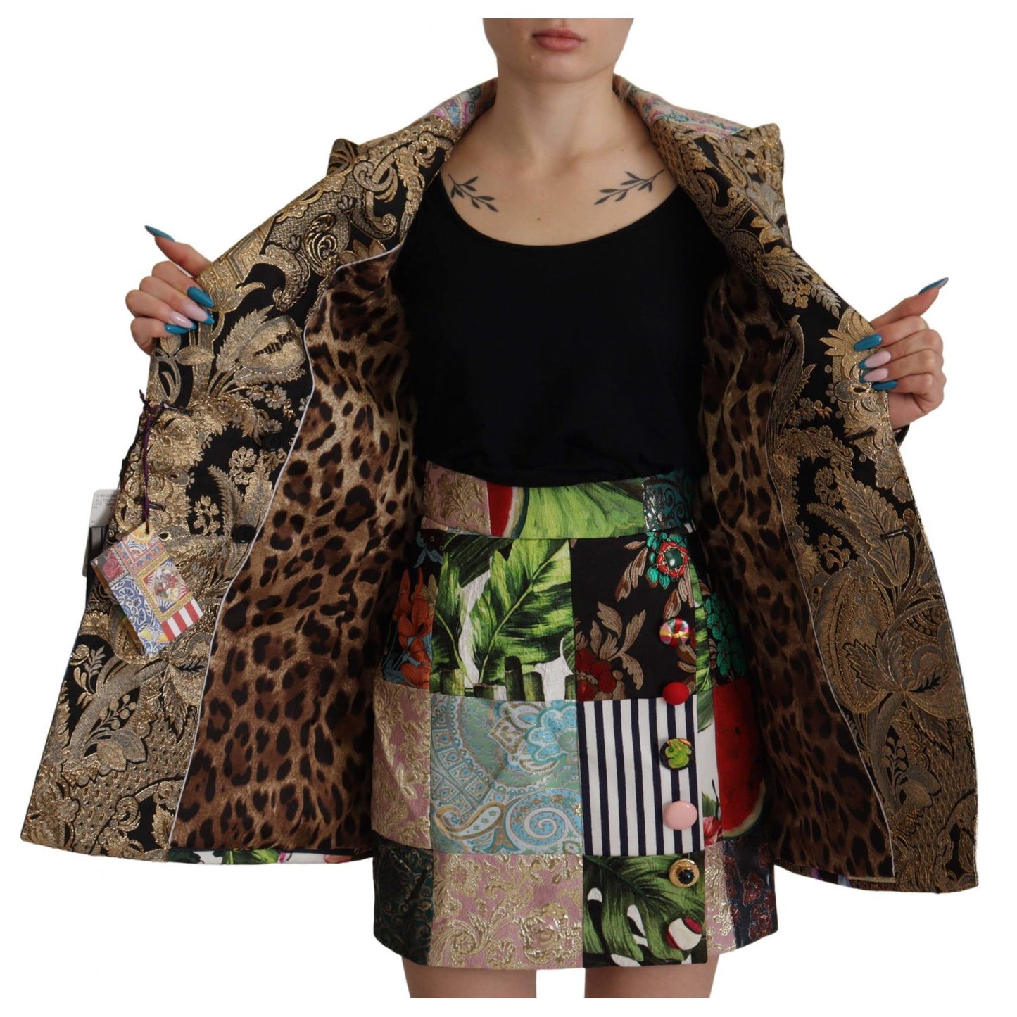 Dolce & Gabbana Multicolor Double-Breasted Patchwork Jacquard Blazer Jacket