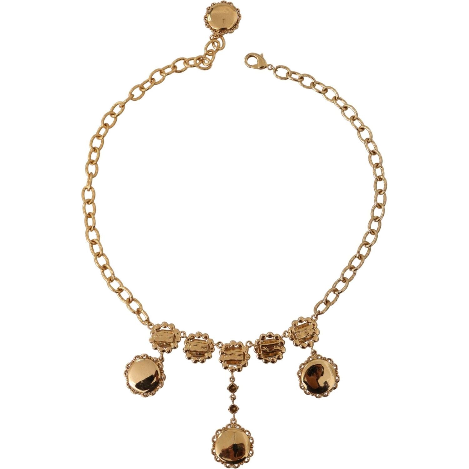 Dolce & Gabbana Gold Clock Statement Crystal Chain Necklace