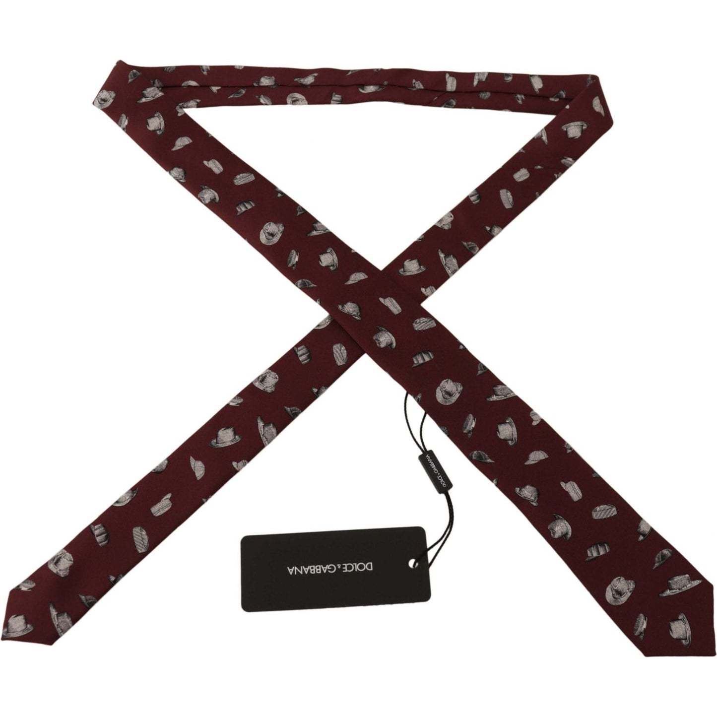 Dolce & Gabbana Maroon Hat Pattern 100% Silk Adjustable Accessory Tie