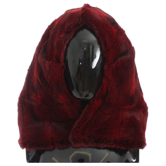 Luxurious Bordeaux Fur Hooded Scarf Wrap