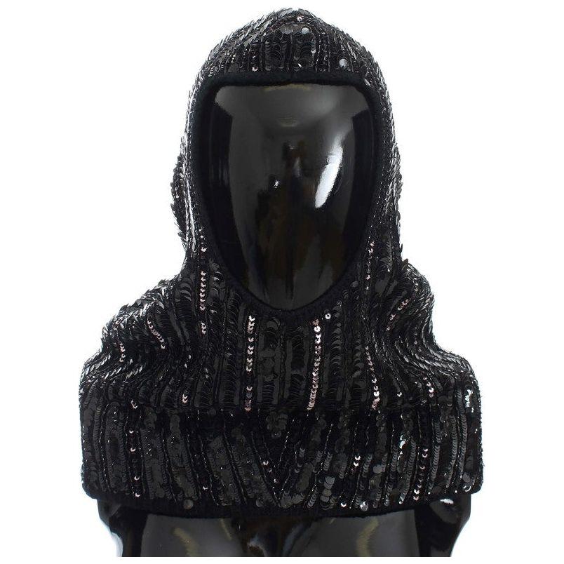 Dolce & Gabbana Elegant Black Sequined Hooded Scarf Wrap Hood Scarf Dolce & Gabbana