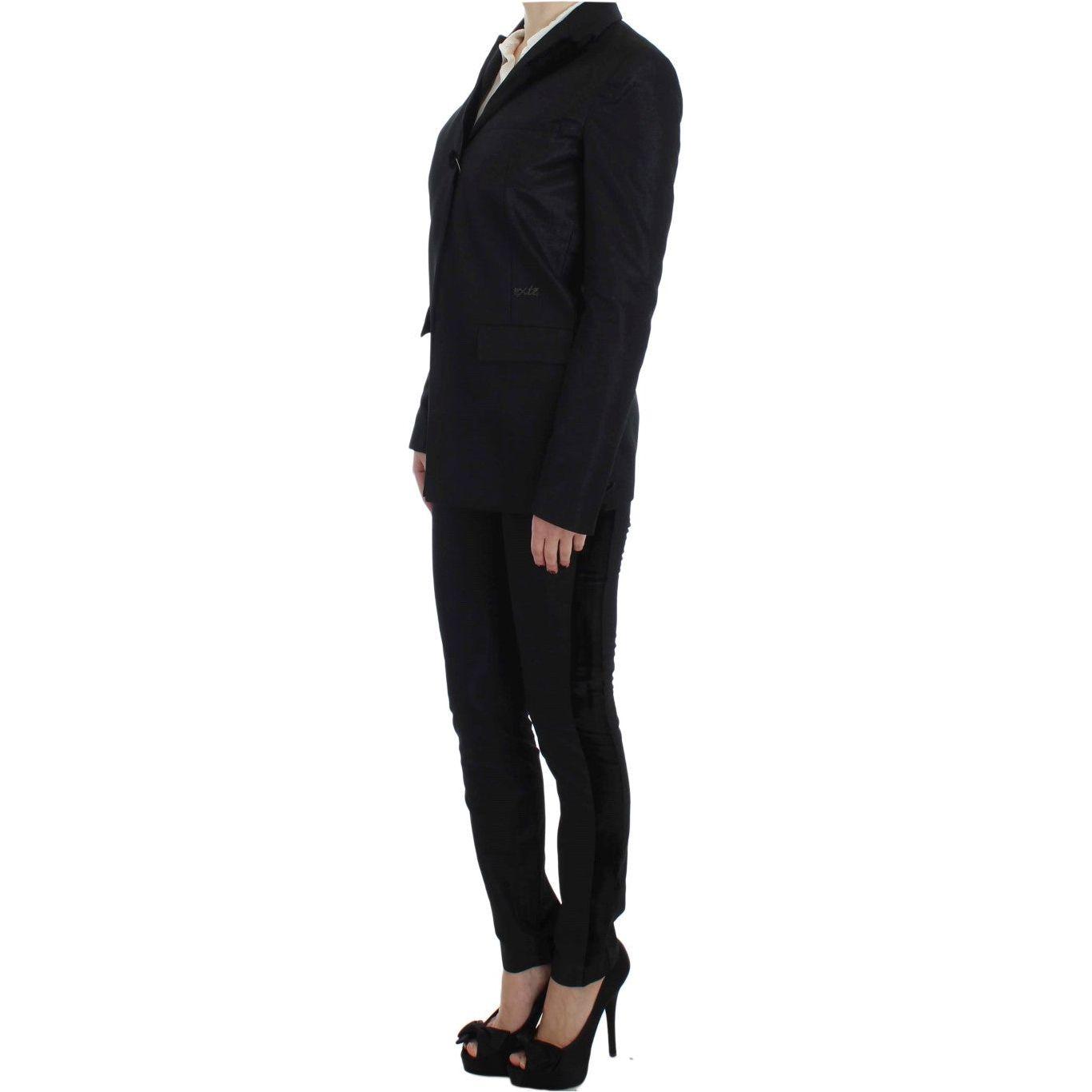 Exte Black One Button Three Piece Suit Exte