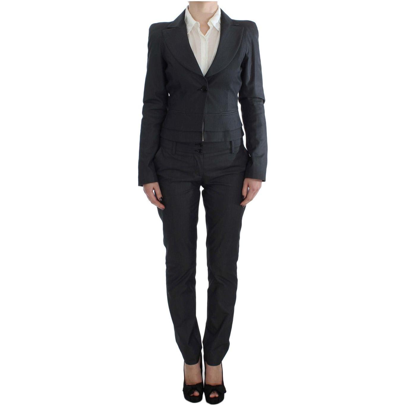 Exte Chic Gray Cotton Blend Pantsuit Ensemble Suit Exte