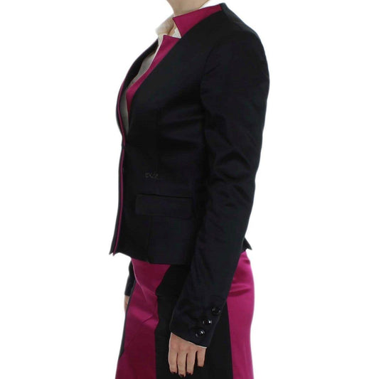 Exte Chic Black and Pink Single-Breasted Blazer Blazer Jacket Exte