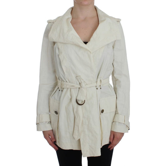 Elegant White Wrap Trench Jacket