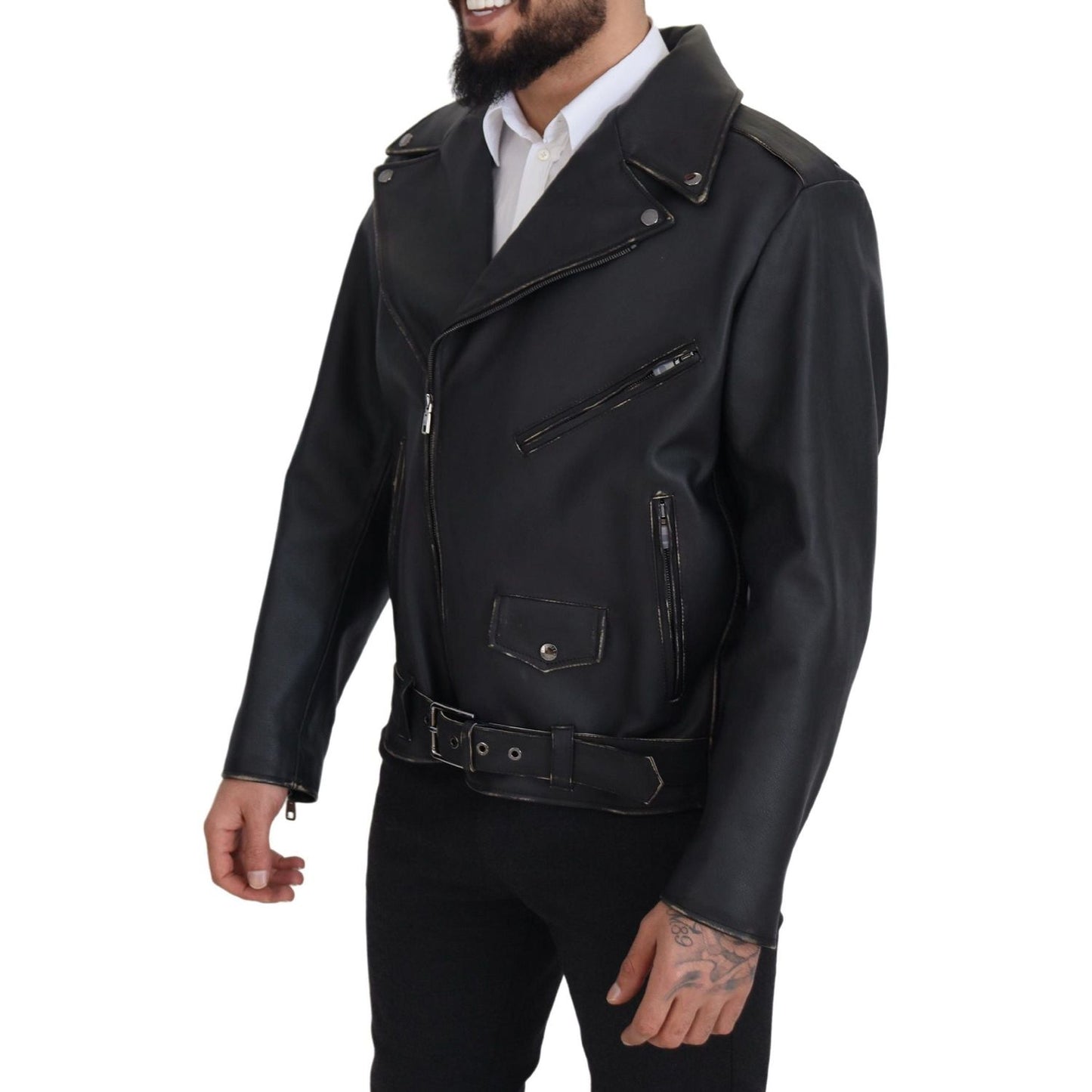 Dolce & Gabbana Elegant Black Leather Biker Jacket Dolce & Gabbana