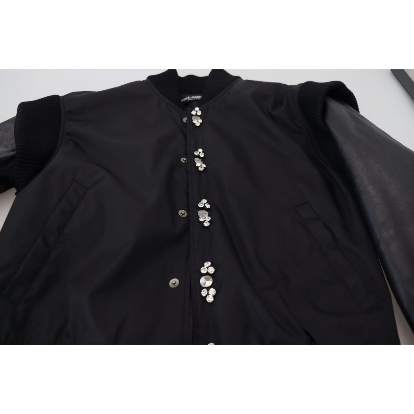 Dolce & Gabbana Elegant Black Crystal-Embellished Bomber Jacket Dolce & Gabbana