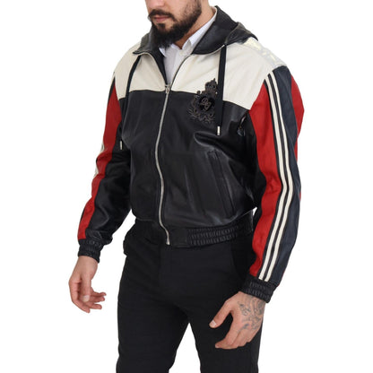 Dolce & Gabbana Black Leather Hooded Blouson Coat Jacket