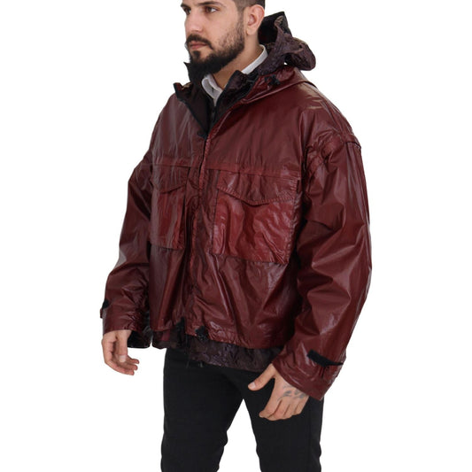 Elegant Bordeaux Full Zip Hooded Jacket