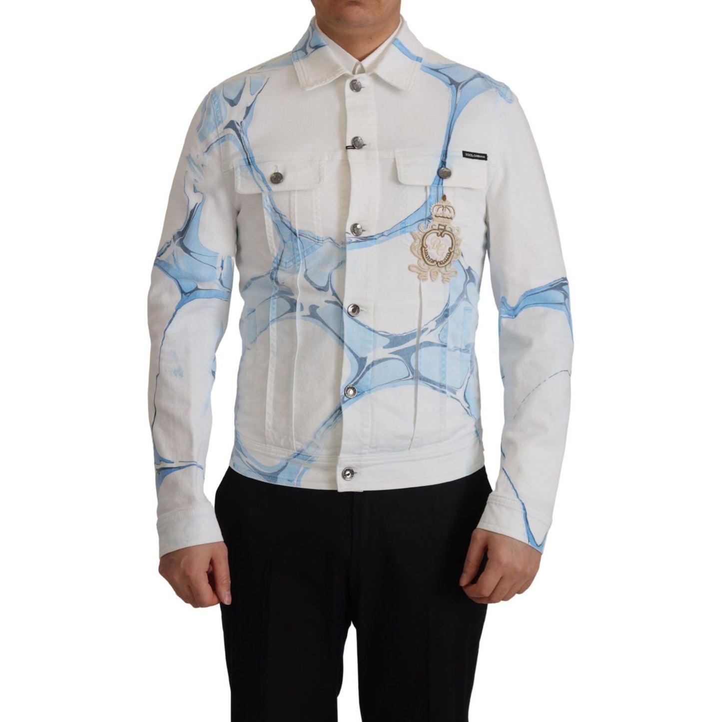 Dolce & Gabbana White Cotton Logo Embroidery Denim Jacket 1728,67345645728,Clothing,Denim Jackets - Jackets & Coats - Clothing,Dolce & Gabbana,IT48 | M,Jackets & Coats - Clothing,Jackets - Men - Clothing,Material: 98% Cotton 2% Elastane,Men,Men - Clothing