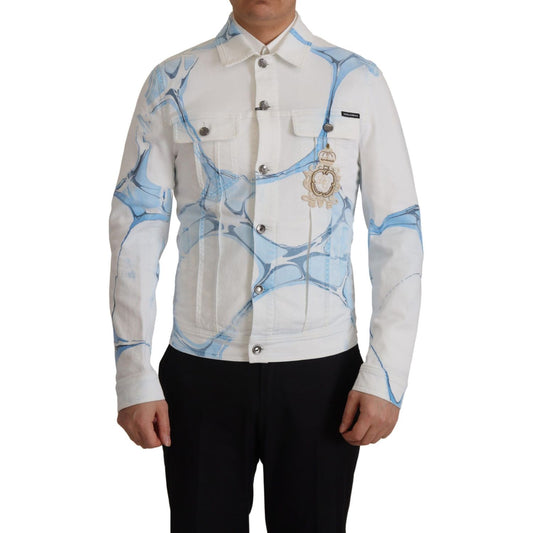 Dolce & Gabbana White Cotton Logo Embroidery Denim Jacket 1728,67345645728,Clothing,Denim Jackets - Jackets & Coats - Clothing,Dolce & Gabbana,IT48 | M,Jackets & Coats - Clothing,Jackets - Men - Clothing,Material: 98% Cotton 2% Elastane,Men,Men - Clothing