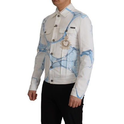 Dolce & Gabbana White Cotton Logo Embroidery Denim Jacket 1728,67345645728,Clothing,Denim Jackets - Jackets & Coats - Clothing,Dolce & Gabbana,IT48 | M,Jackets & Coats - Clothing,Jackets - Men - Clothing,Material: 98% Cotton 2% Elastane,Men,Men - Clothing