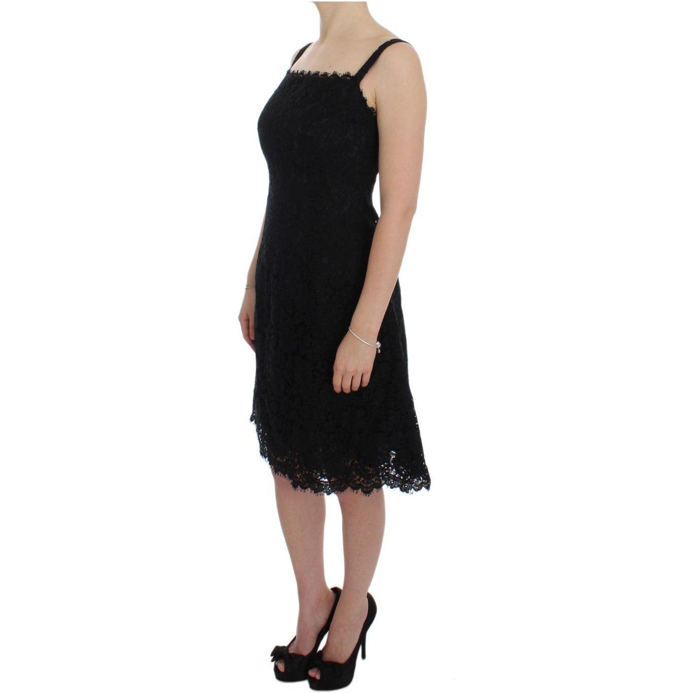 Dolce & Gabbana Black Floral Lace Shift Knee Length Dress