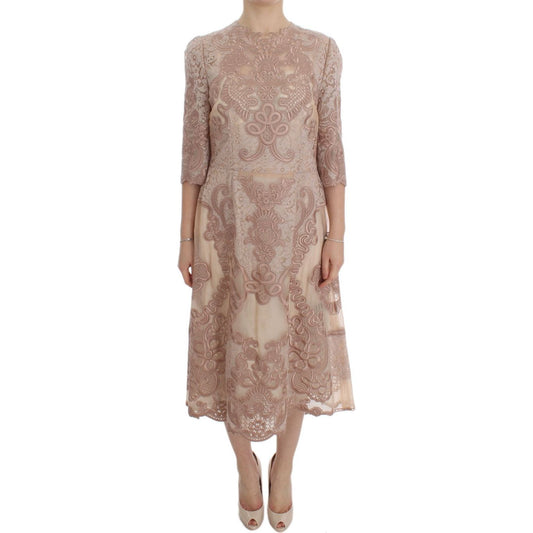 Dolce & Gabbana Elegant Pink Lace Embroidered Shift Dress