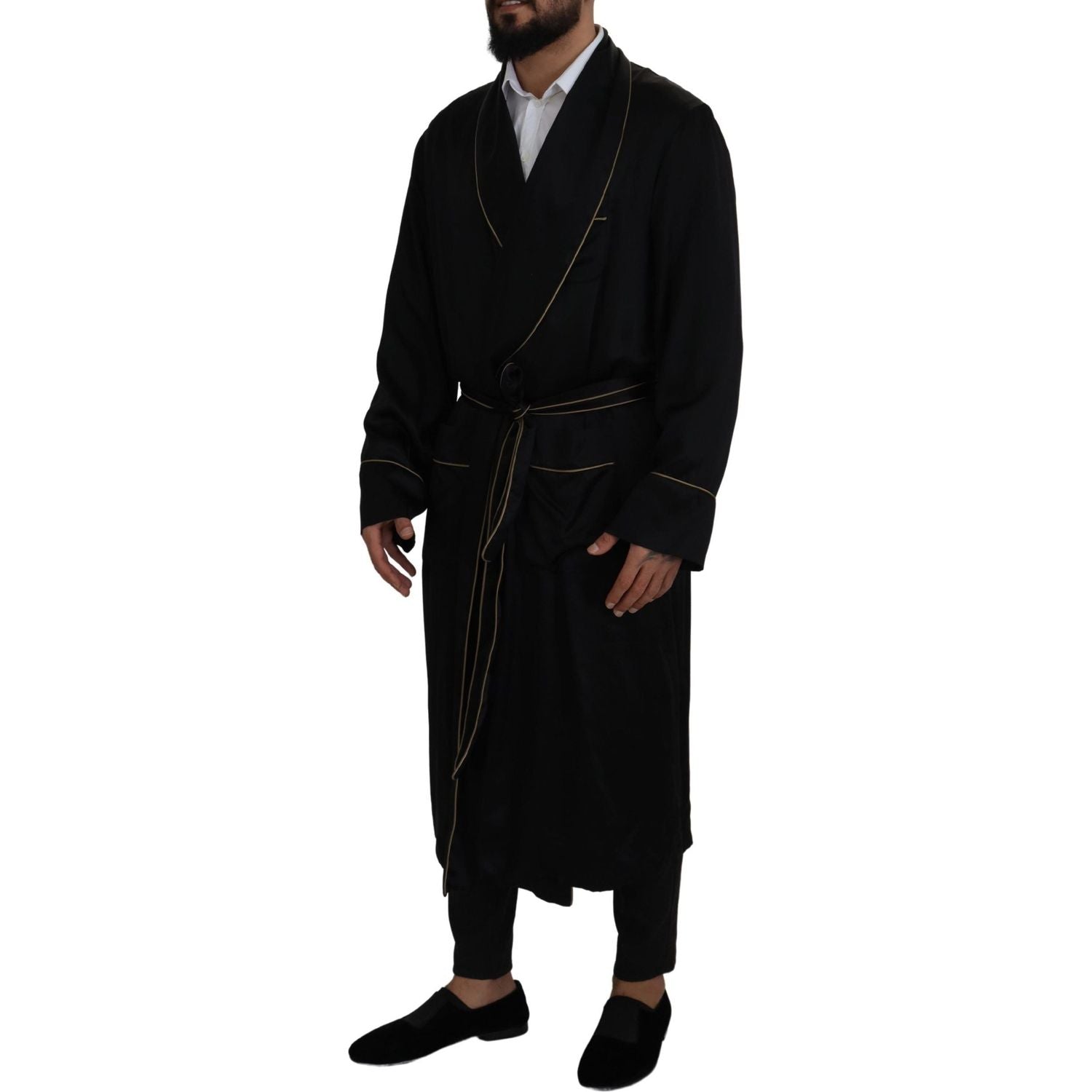 Dolce & Gabbana Black 100% Silk Robe Coat Wrap  Jacket