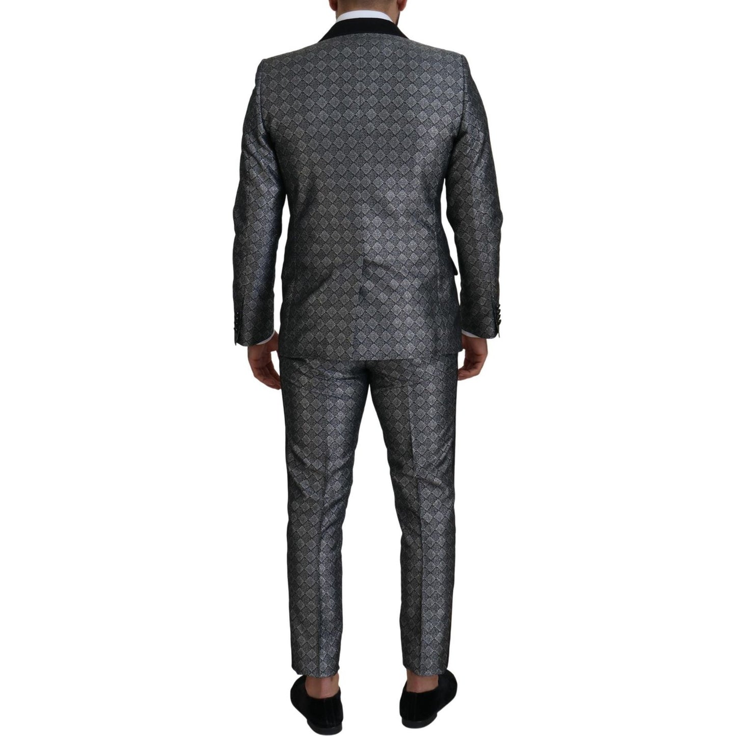 Dolce & Gabbana Elegant Silver Patterned Slim Fit Suit Dolce & Gabbana