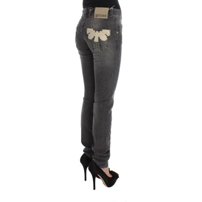 John Galliano Gray Wash Cotton Blend Slim Fit Stretch Jeans