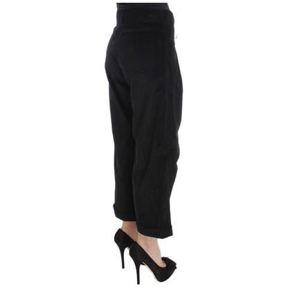 Ermanno Scervino Black Velvet Cotton Capri Bootcut Pants