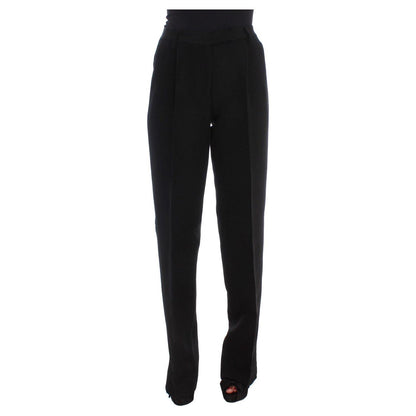 Ermanno Scervino Black Striped Cotton Blend Wide Legs Pants