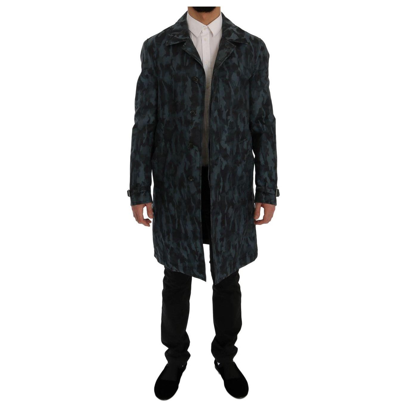 Dolce & Gabbana Blue Camouflage Trench Coat Elegance Coats & Jackets Dolce & Gabbana