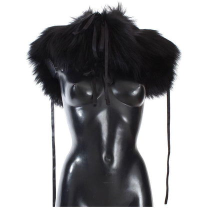 Dolce & Gabbana Black Fox Fur Shoulder Wrap Cover Collar Scarf