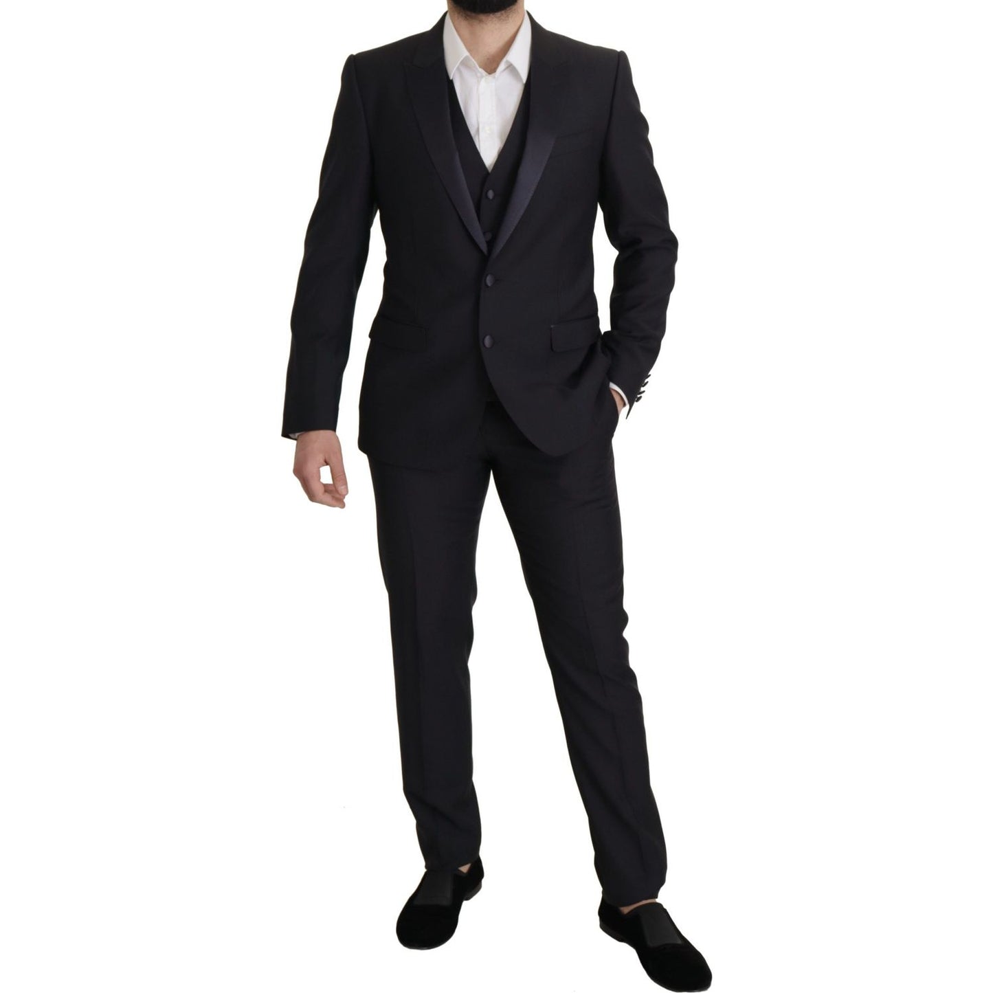 Dolce & Gabbana Elegant Black Three-Piece Wool Blend Suit Dolce & Gabbana