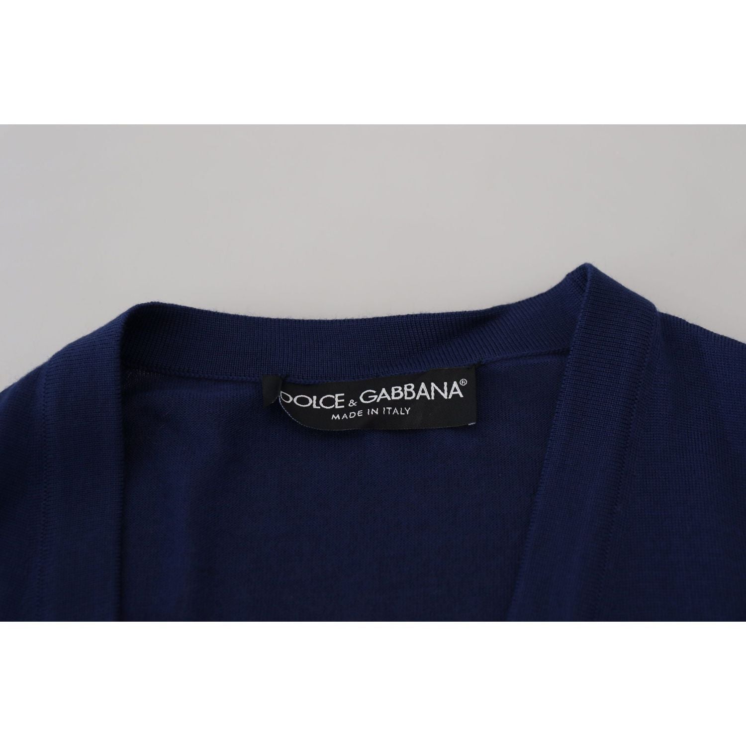 Dolce & Gabbana Blue Wool V-neck Button Down Cardigan Sweater