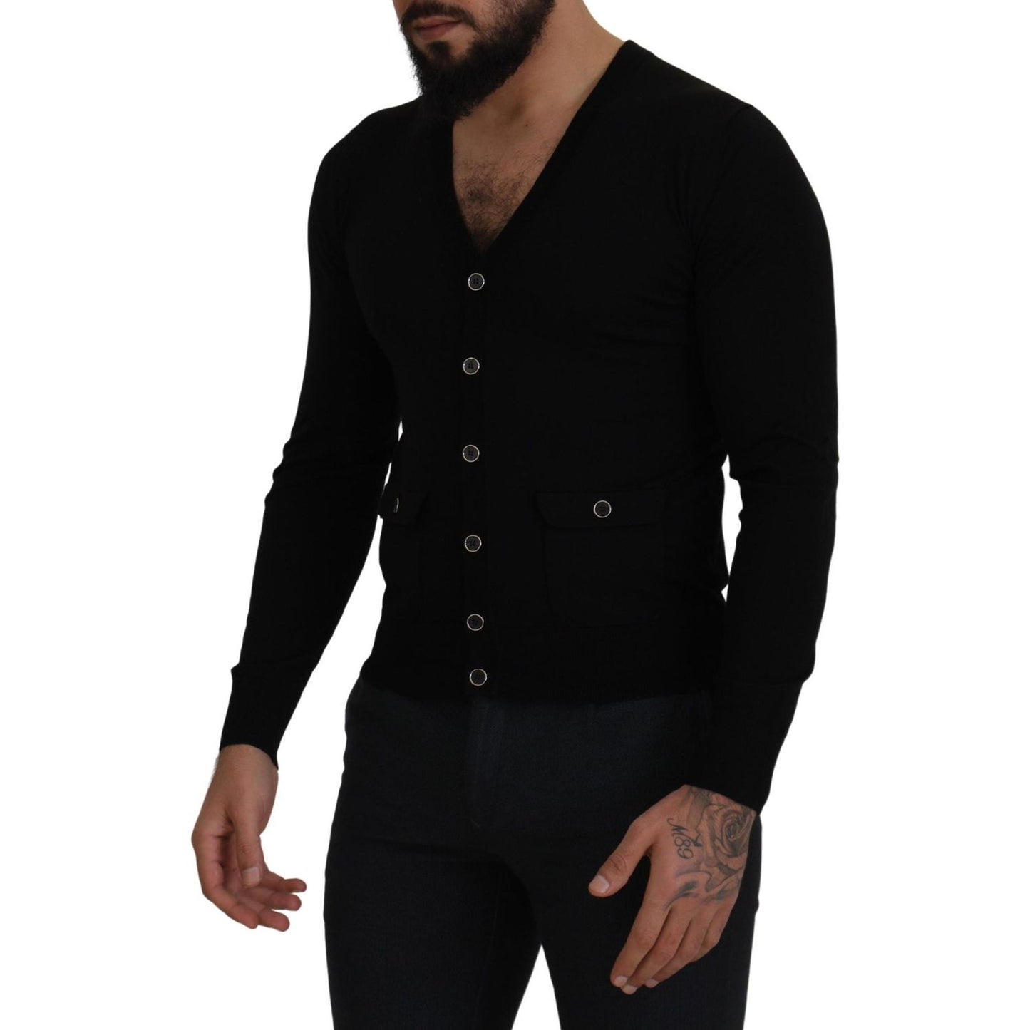 Dolce & Gabbana Elegant Wool Buttoned Black Cardigan Dolce & Gabbana