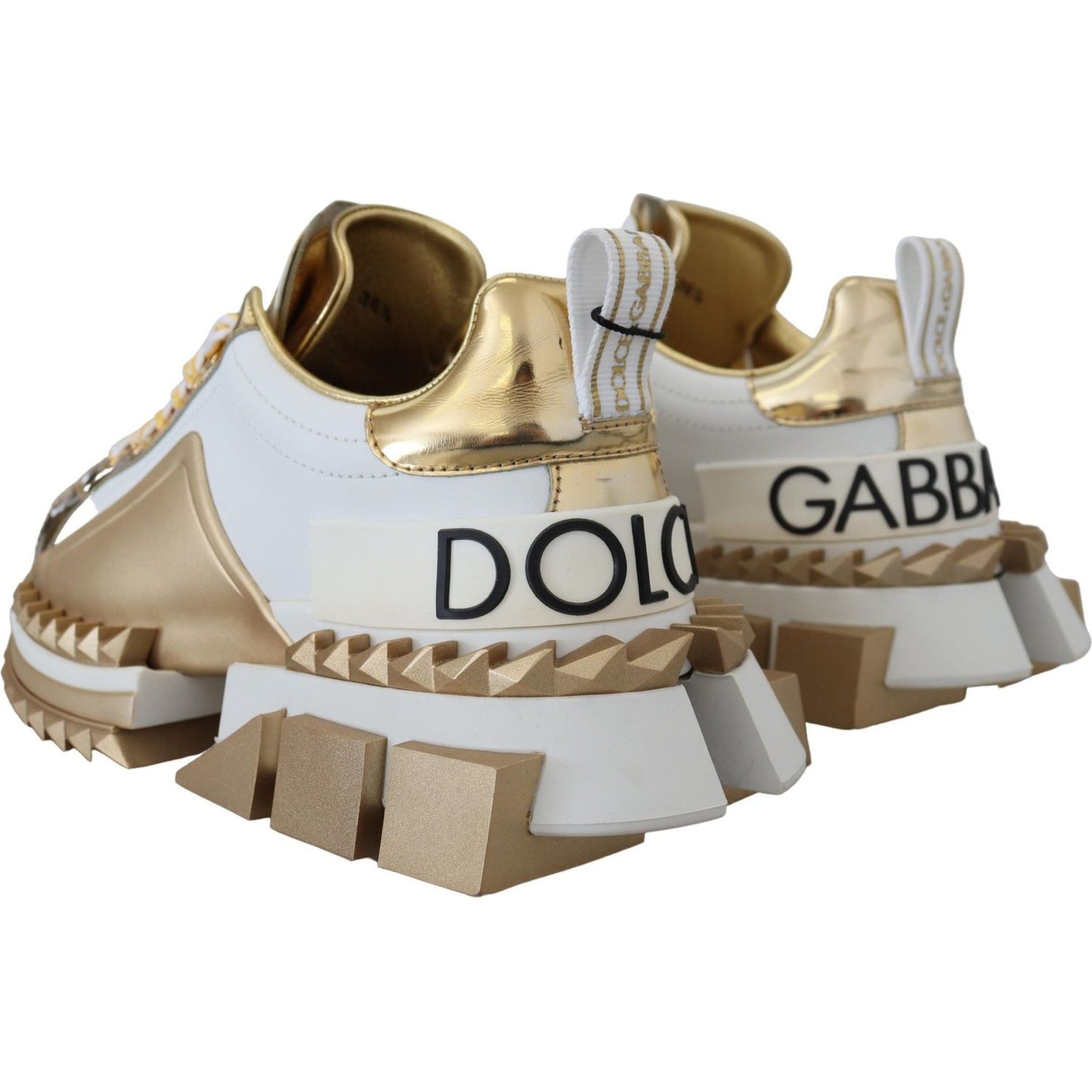 Dolce & Gabbana Elegant White and Gold Leather Sneakers Dolce & Gabbana