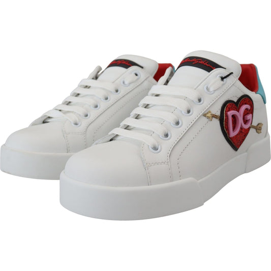 Dolce & Gabbana Elegant White Portofino Leather Sneakers Dolce & Gabbana