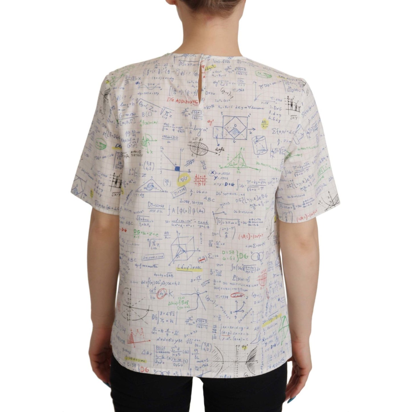 Dolce & Gabbana White Cotton Algebra Print Short Sleeves Top